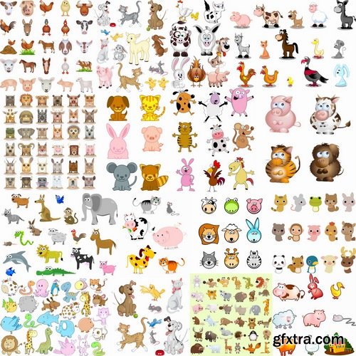 Collection of vector illustration of the different picture funny animal cartoon character 25 Eps