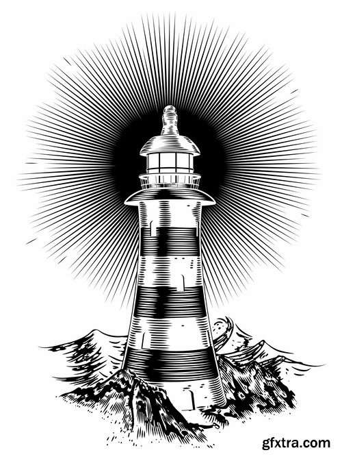 Collection of vector illustration of the different picture lighthouse lantern beam 25 Eps