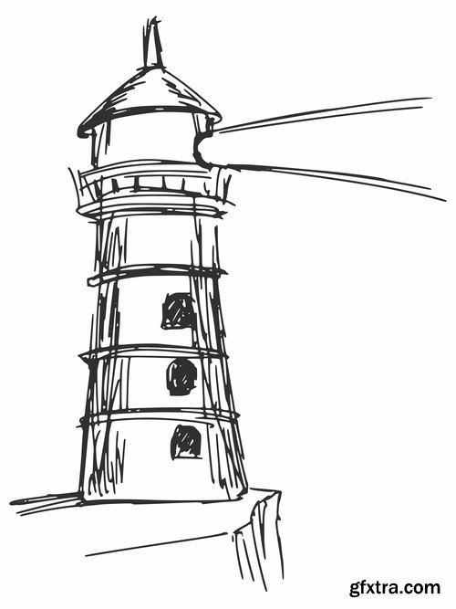 Collection of vector illustration of the different picture lighthouse lantern beam 25 Eps