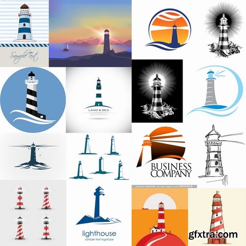 Collection of vector illustration of the different picture lighthouse lantern beam 25 Eps