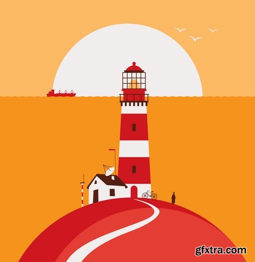 Collection of vector illustration of the different picture lighthouse lantern beam 25 Eps