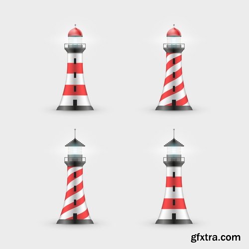 Collection of vector illustration of the different picture lighthouse lantern beam 25 Eps