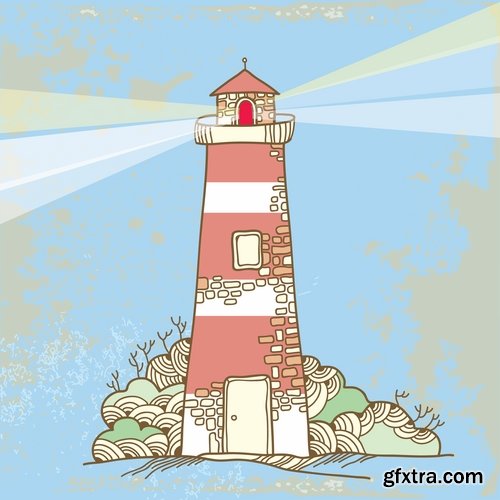 Collection of vector illustration of the different picture lighthouse lantern beam 25 Eps