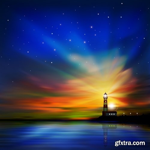 Collection of vector illustration of the different picture lighthouse lantern beam 25 Eps