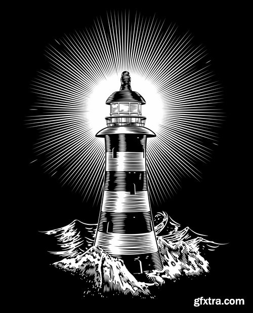 Collection of vector illustration of the different picture lighthouse lantern beam 25 Eps