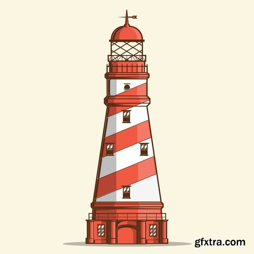 Collection of vector illustration of the different picture lighthouse lantern beam 25 Eps