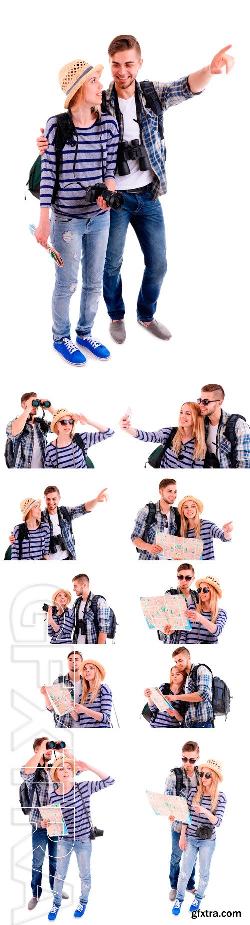 Stock Photos - Pair of travelers with camera isolated on white