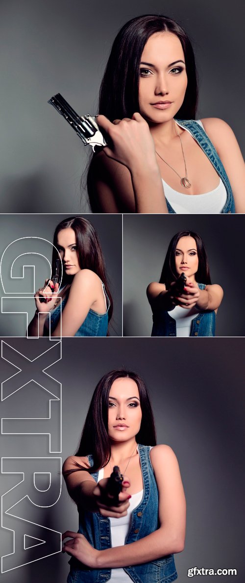 Stock Photos - Beautiful girl with gun, studio shot