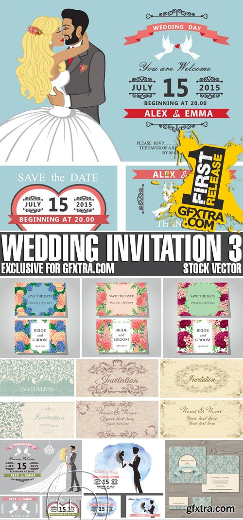 Stock Vectors - Wedding Invitation 3, 29xEPS