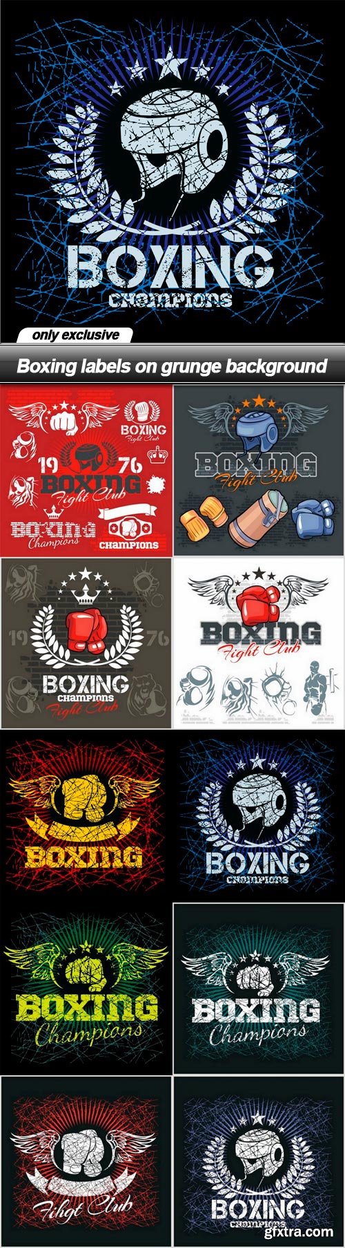 Boxing labels on grunge background - 10 EPS