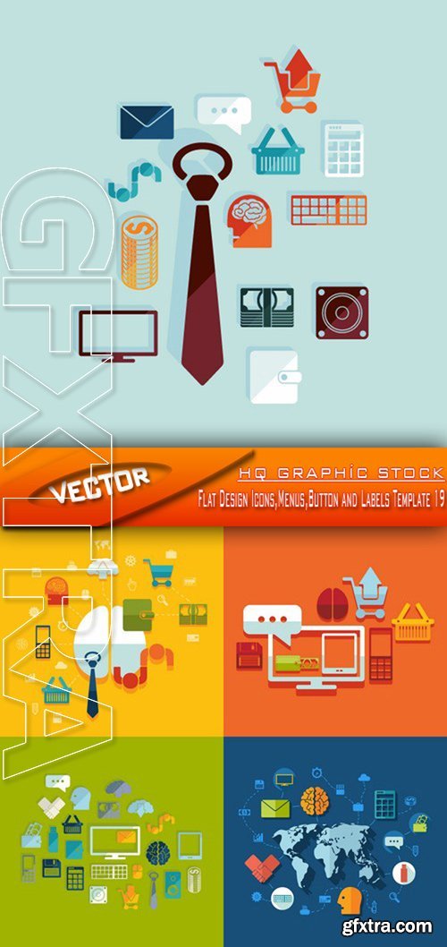 Stock Vector - Flat Design Icons,Menus,Button and Labels Template 19