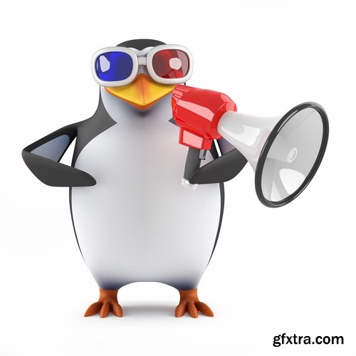 Collection penguins with various objects in flippers smartphone umbrella watches 25 HQ Jpeg