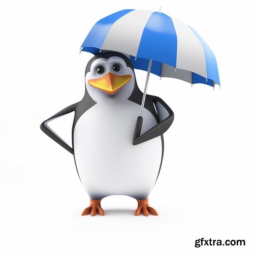 Collection penguins with various objects in flippers smartphone umbrella watches 25 HQ Jpeg