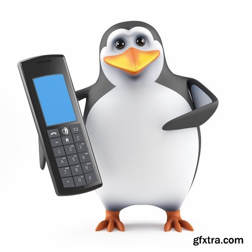 Collection penguins with various objects in flippers smartphone umbrella watches 25 HQ Jpeg