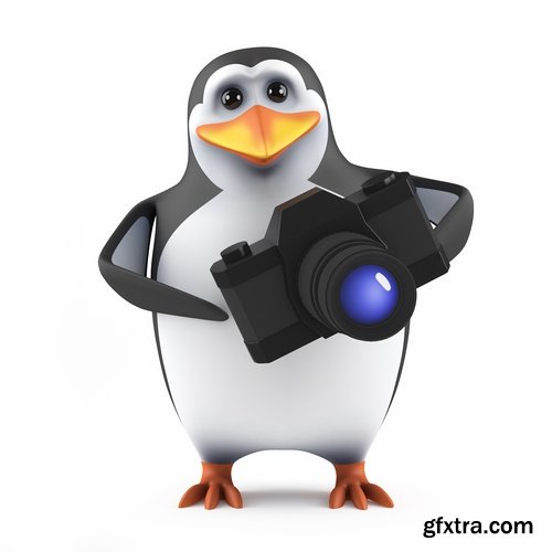 Collection penguins with various objects in flippers smartphone umbrella watches 25 HQ Jpeg