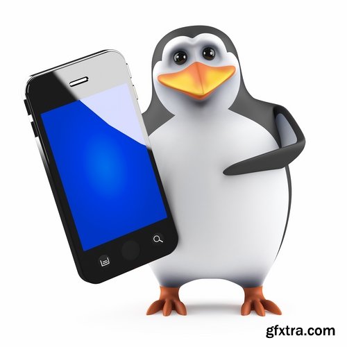 Collection penguins with various objects in flippers smartphone umbrella watches 25 HQ Jpeg