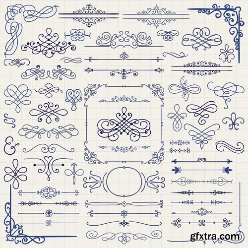 Collection of vector image calligraphic elements vintage design element #5-25 Eps