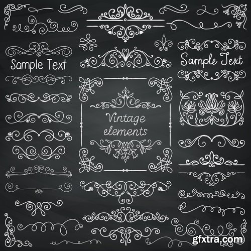 Collection of vector image calligraphic elements vintage design element #5-25 Eps