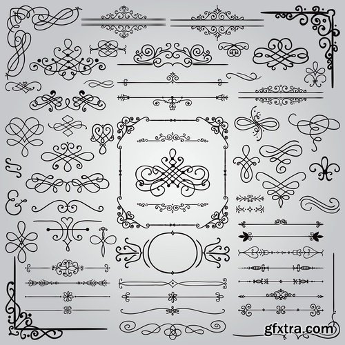 Collection of vector image calligraphic elements vintage design element #5-25 Eps