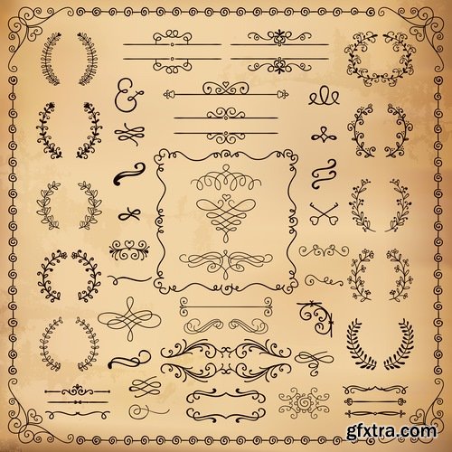 Collection of vector image calligraphic elements vintage design element #5-25 Eps