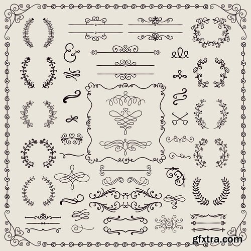 Collection of vector image calligraphic elements vintage design element #5-25 Eps