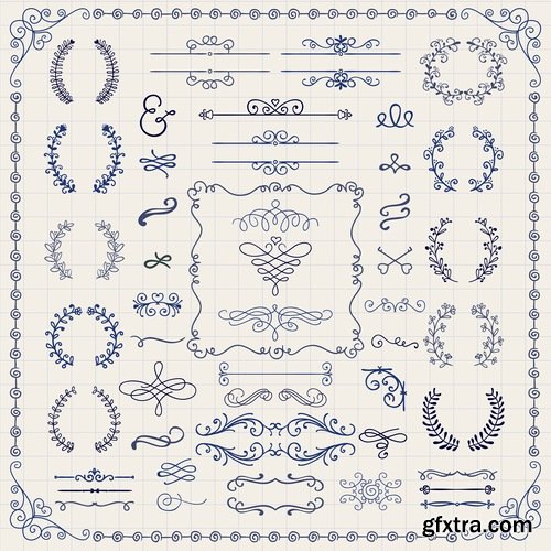 Collection of vector image calligraphic elements vintage design element #5-25 Eps