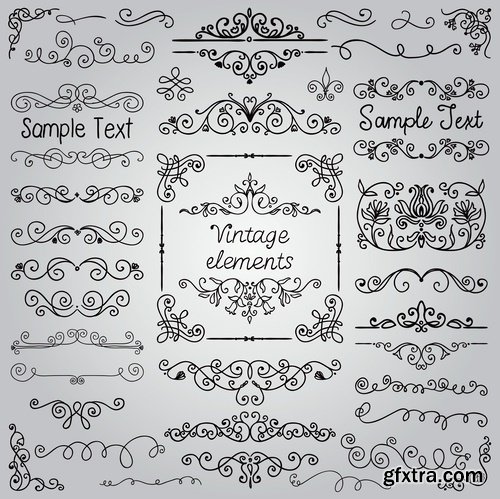 Collection of vector image calligraphic elements vintage design element #5-25 Eps