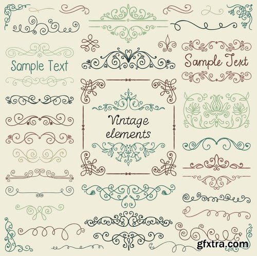 Collection of vector image calligraphic elements vintage design element #5-25 Eps