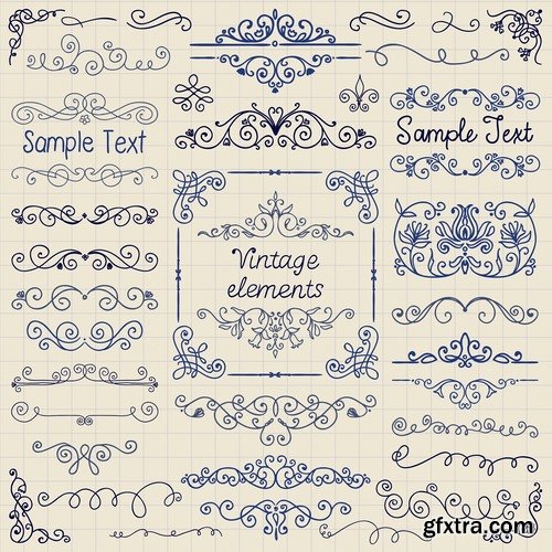 Collection of vector image calligraphic elements vintage design element #5-25 Eps