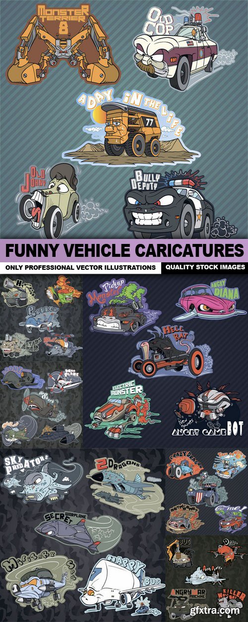 Funny Vehicle Caricatures - 7 Vector