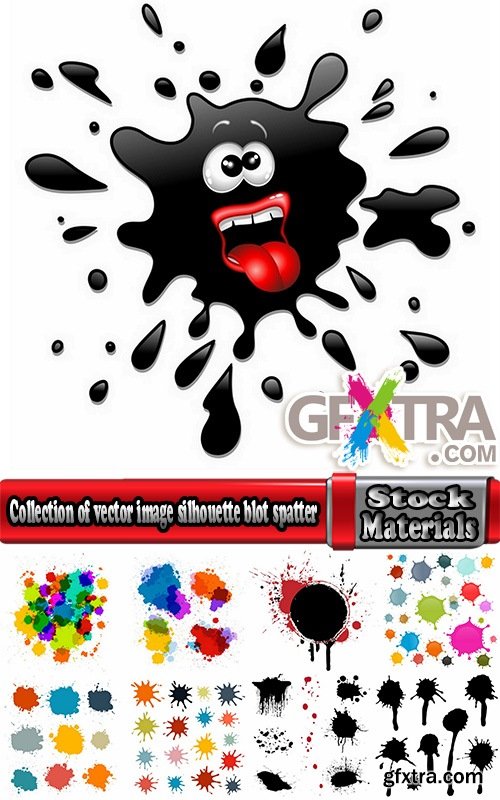 Collection of vector image silhouette blot spatter spilled a drop of paint 25 Eps