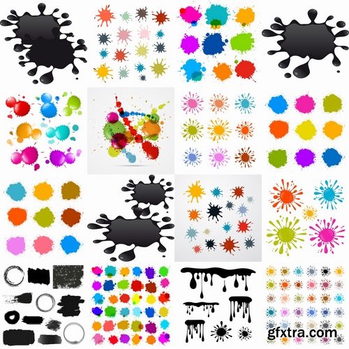 Collection of vector image silhouette blot spatter spilled a drop of paint 25 Eps