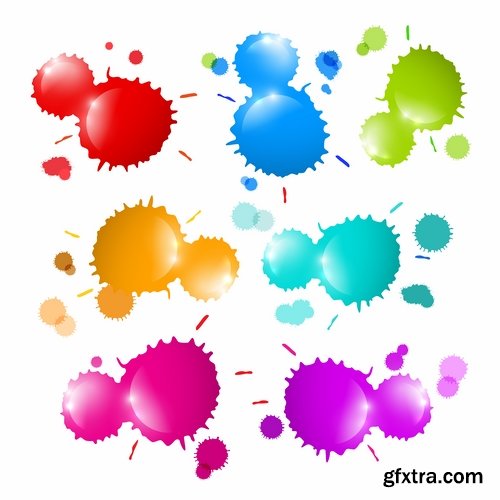 Collection of vector image silhouette blot spatter spilled a drop of paint 25 Eps