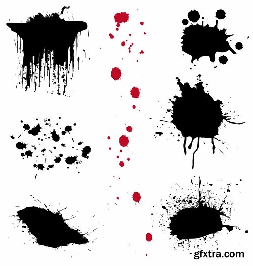 Collection of vector image silhouette blot spatter spilled a drop of paint 25 Eps