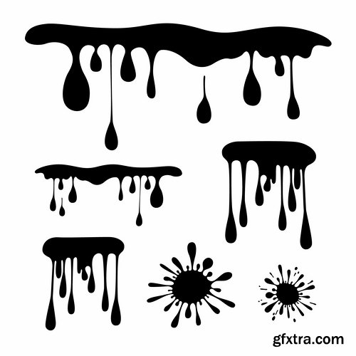 Collection of vector image silhouette blot spatter spilled a drop of paint 25 Eps