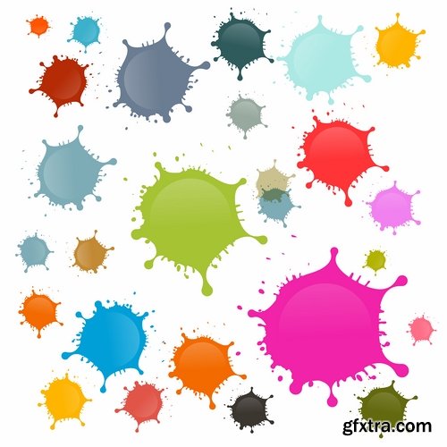 Collection of vector image silhouette blot spatter spilled a drop of paint 25 Eps