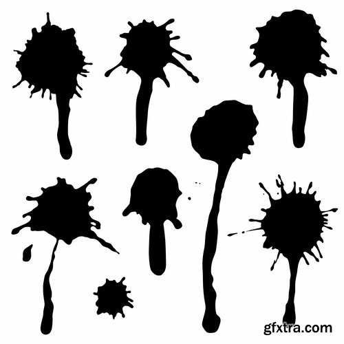 Collection of vector image silhouette blot spatter spilled a drop of paint 25 Eps