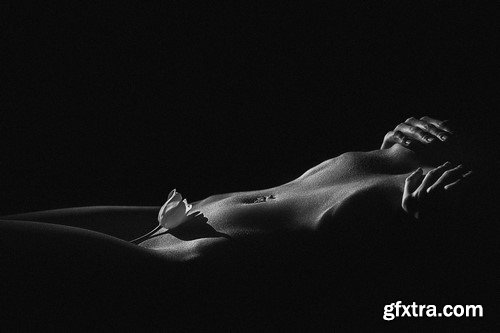 Black and white photo of a female body