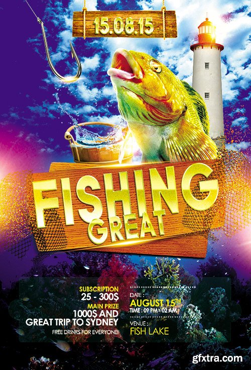 Fishing Flyer PSD Template + Facebook Cover