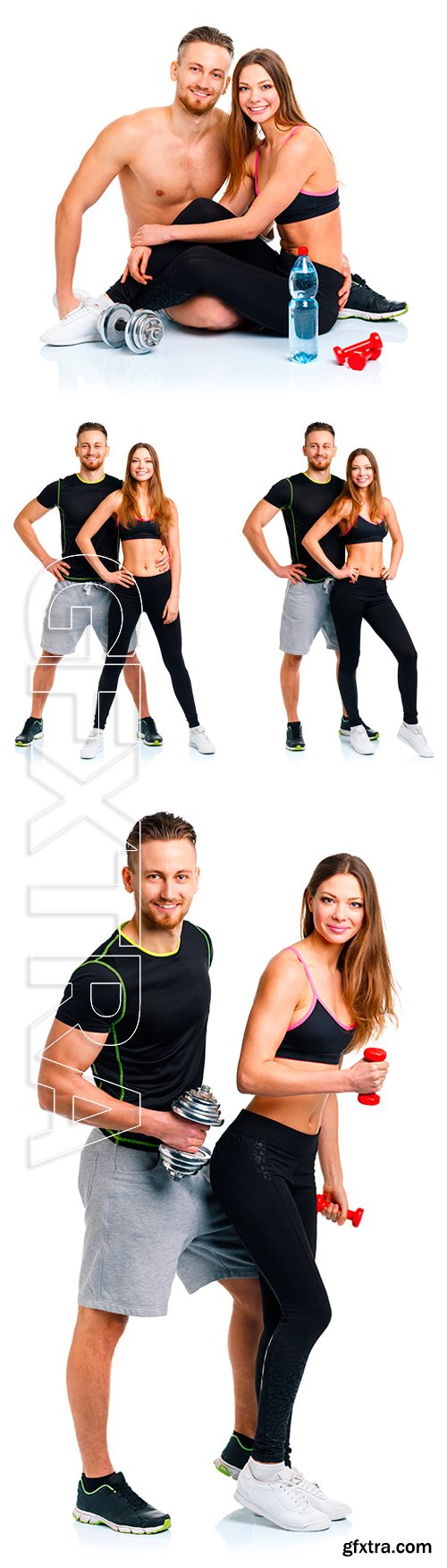 Stock Photos - Sport couple - man and woman with dumbbells on the white background.