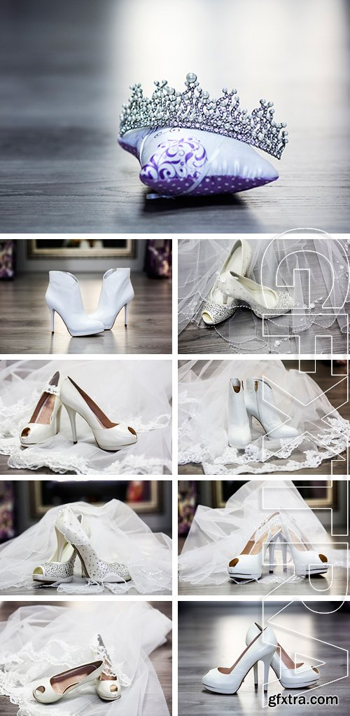 Stock Photos - White wedding shoes with accessories