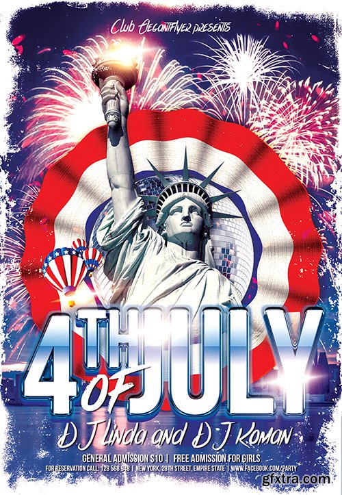 4th of July Flyer PSD Template + Facebook Cover