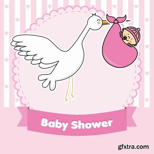 Collection of vector picture stork brings the baby flying bird 25 Eps