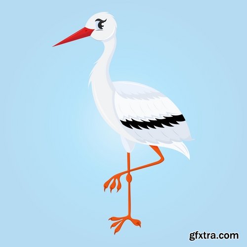 Collection of vector picture stork brings the baby flying bird 25 Eps