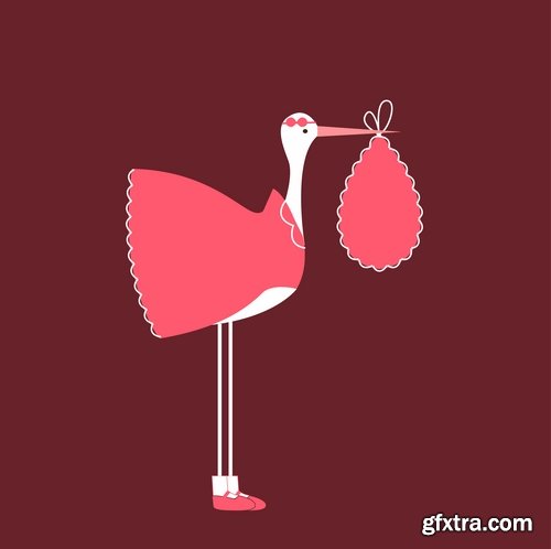 Collection of vector picture stork brings the baby flying bird 25 Eps