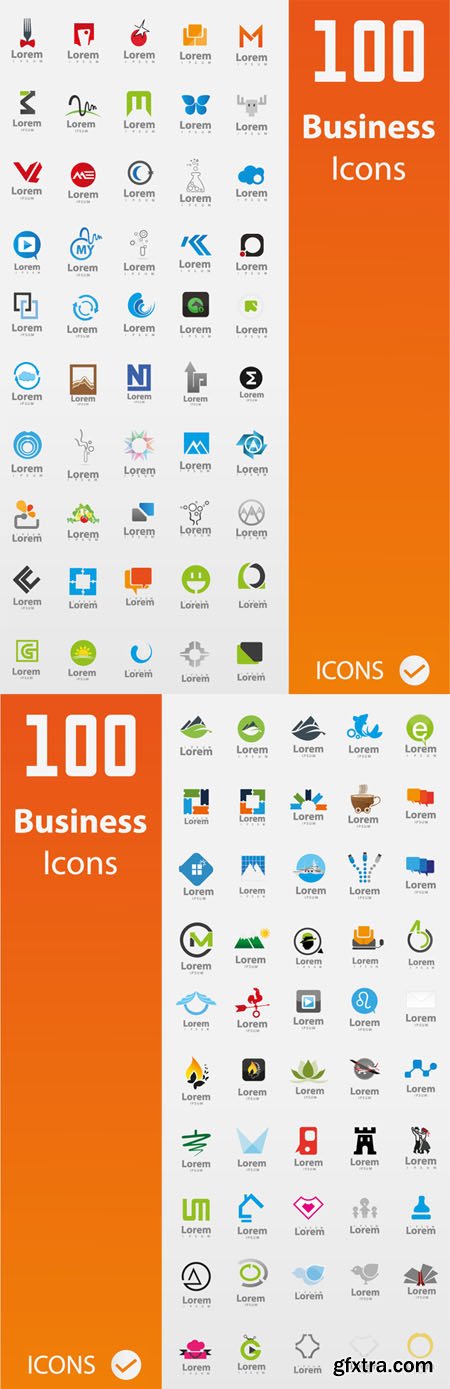 100 Business Icons Vector Collection