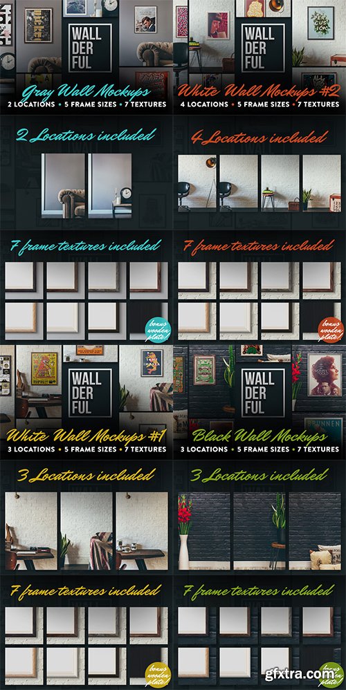 CM Wallderful Wall Mockups Bundle 4in1