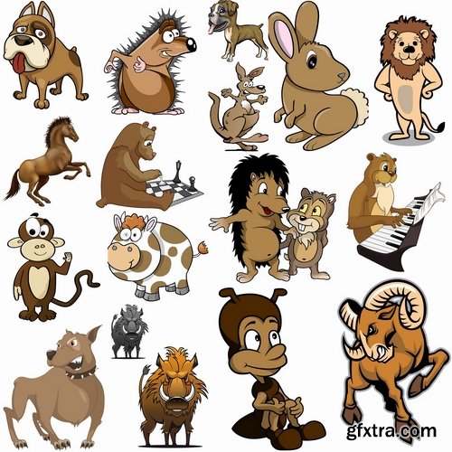 Collection of vector animals picture cartoon dog elephant hare hedgehog insect 25 Eps