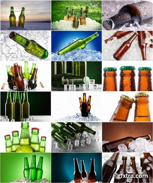 Collection of bottle of beer in ice cold drink ice cube 25 HQ Jpeg