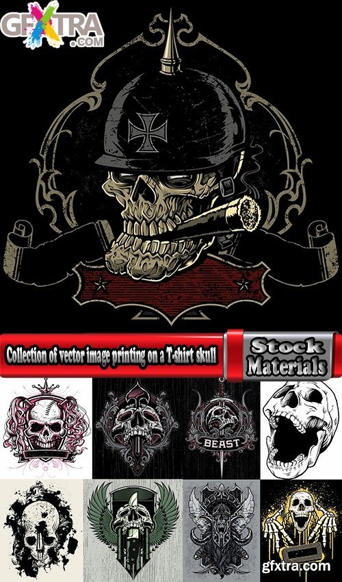 Collection of vector image printing on a T-shirt skull with wings 25 Eps